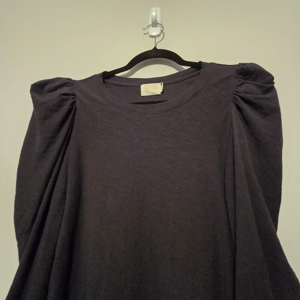 Nation LTD Puff Sleeve Top Womens XS Black Pima Cotton Quiet Luxury Minimalist - Picture 4 of 11